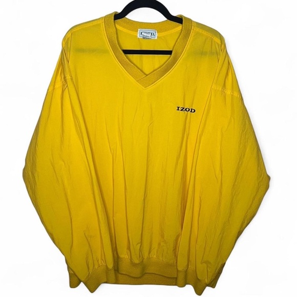 Vintage IZOD Yellow Windbreaker Jacket Size L Zip Pockets 90s Retro - Picture 1 of 6